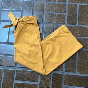 LOFT Mustard Yellow High Rise Tie Waist Cropped Wide Leg Pant